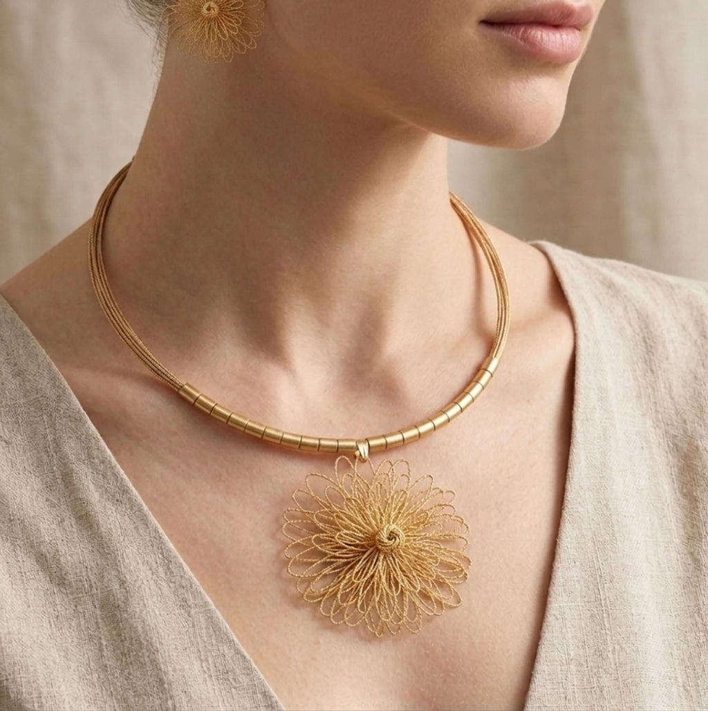 Flower Golden Necklace Gilded