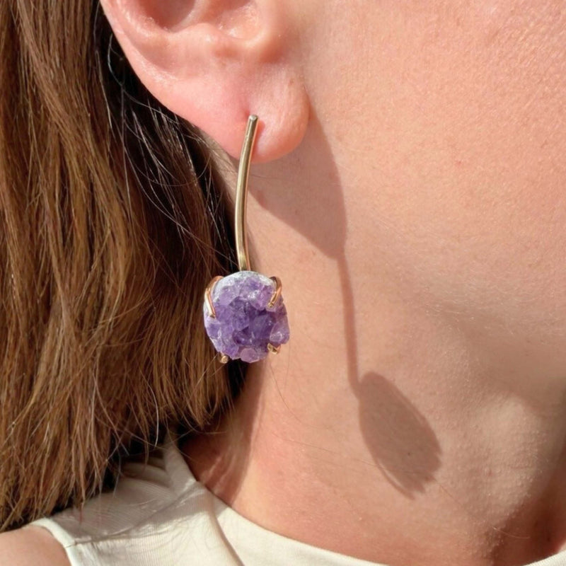 Crystalline Drop Earrings – Amethyst Druzy