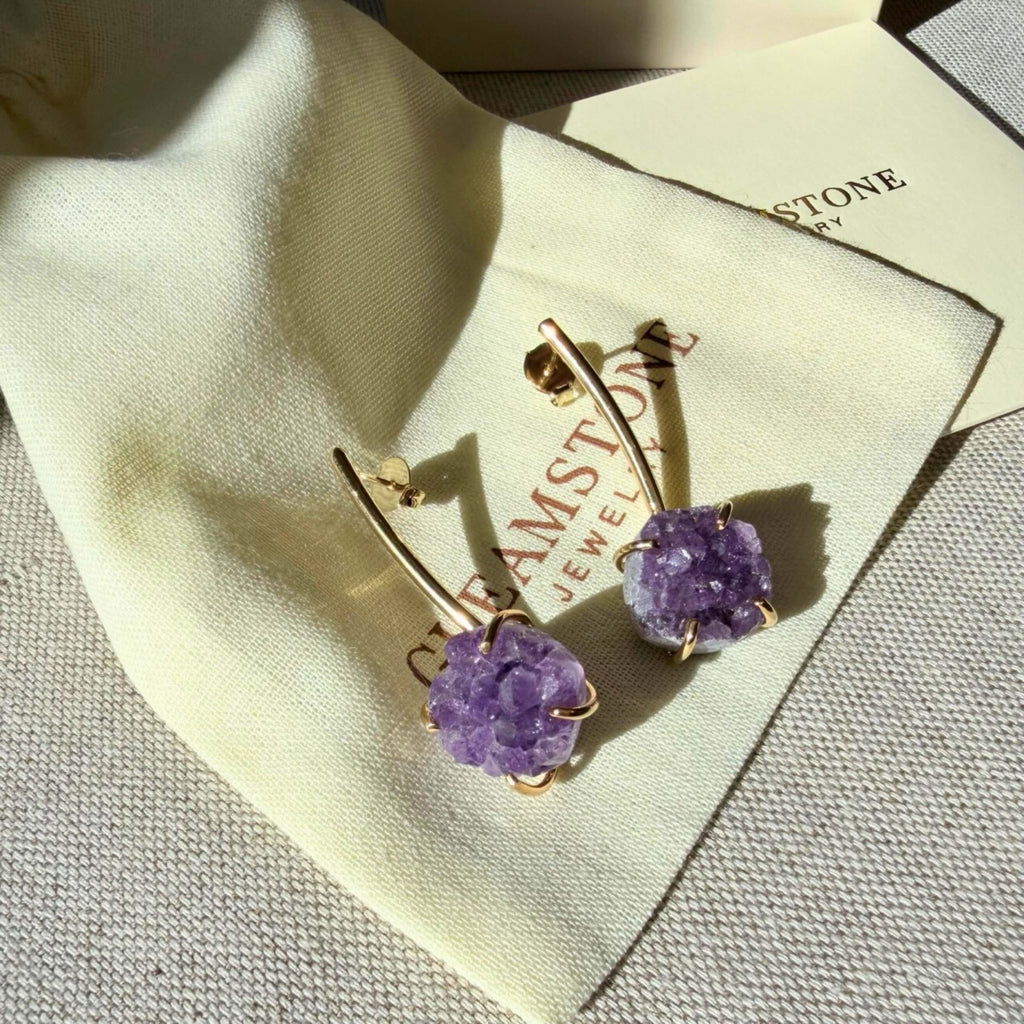 Crystalline Drop Earrings – Amethyst Druzy