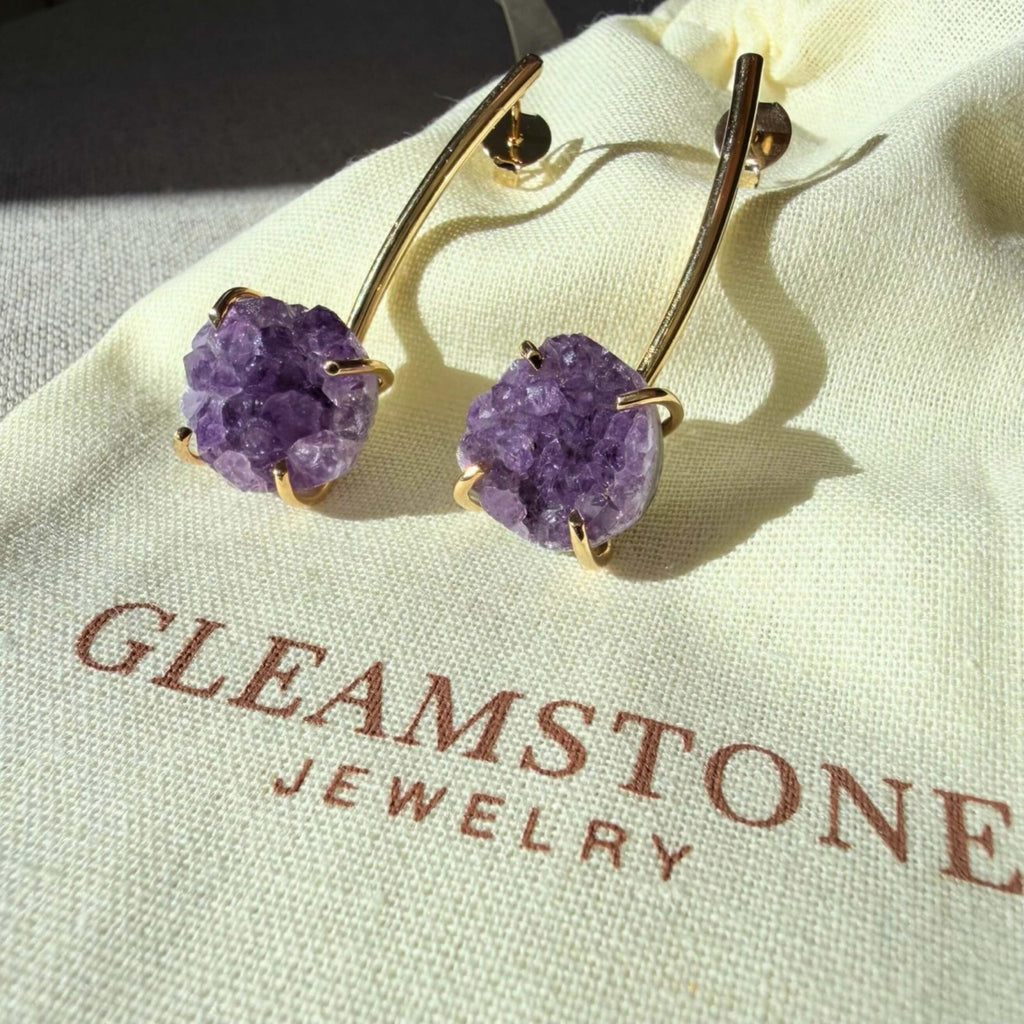 Crystalline Drop Earrings – Amethyst Druzy