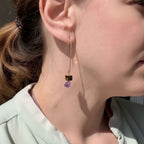 Cube & Crystal Drop Earrings – Amethyst
