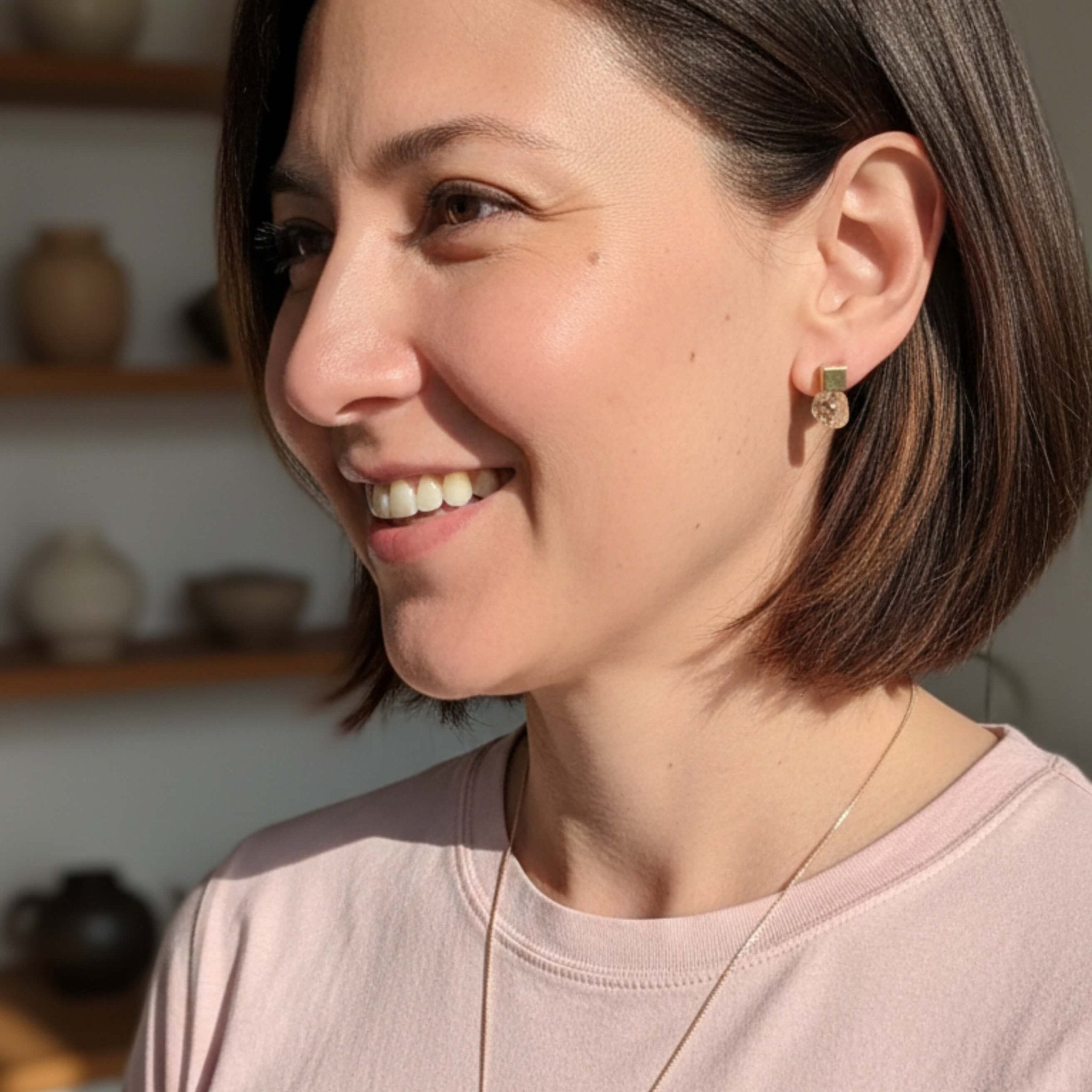 Cube & Crystal Earrings – Citrine & Gold