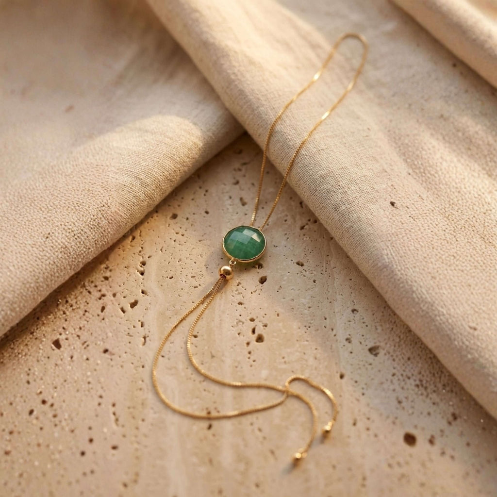 Emerald Round Lariat Necklace