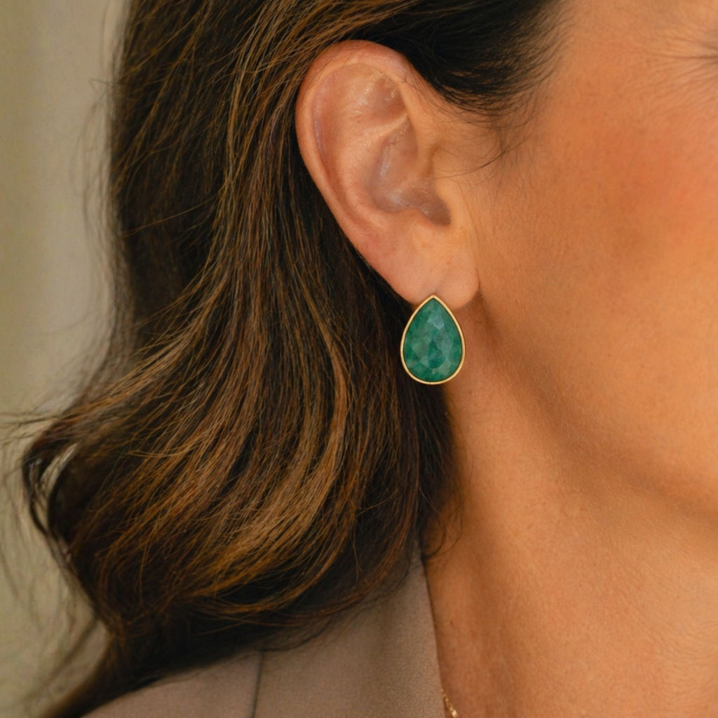 Faceted Teardrop Earrings – Brazilian Emerald