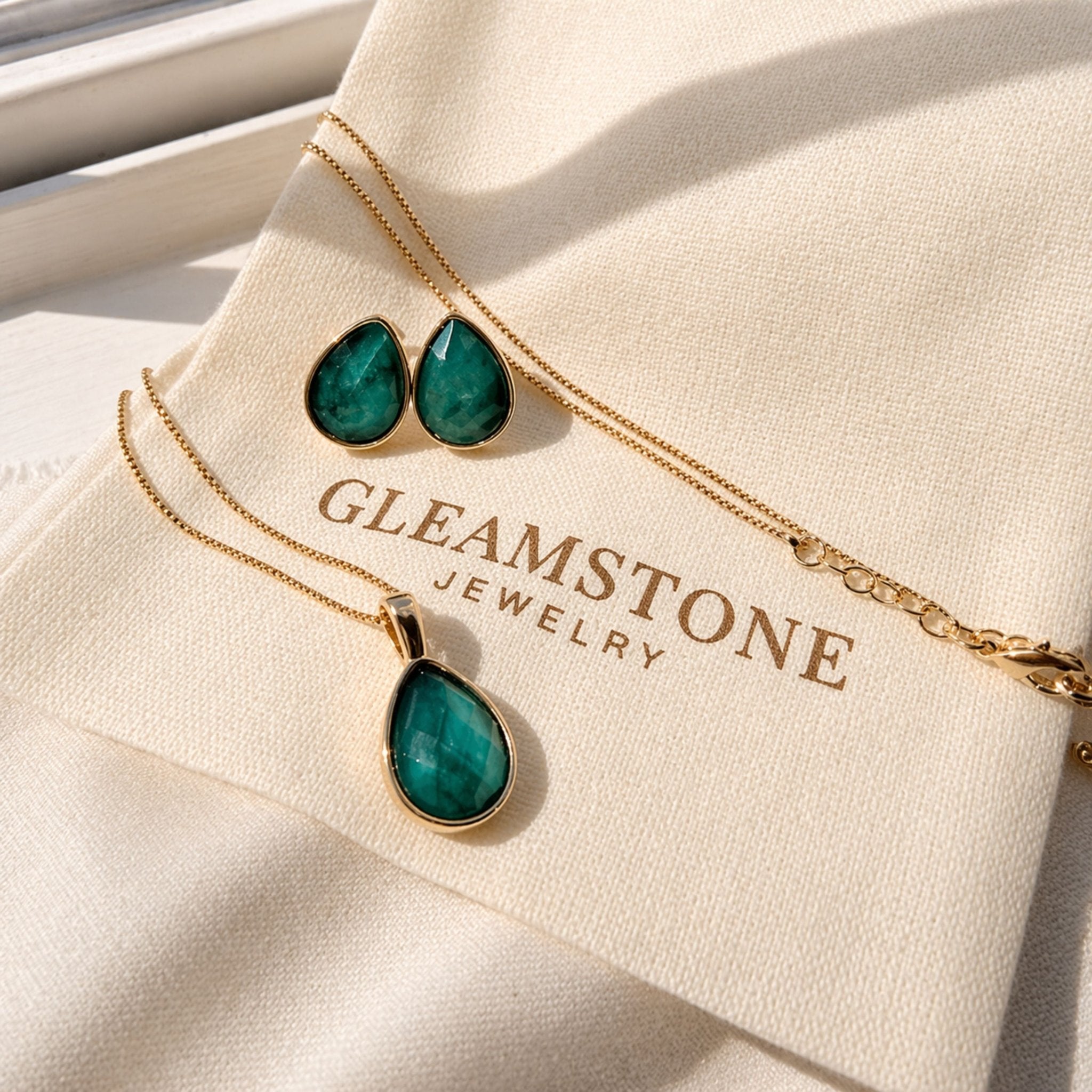 Faceted Teardrop Pendant Necklace – Brazilian Emerald