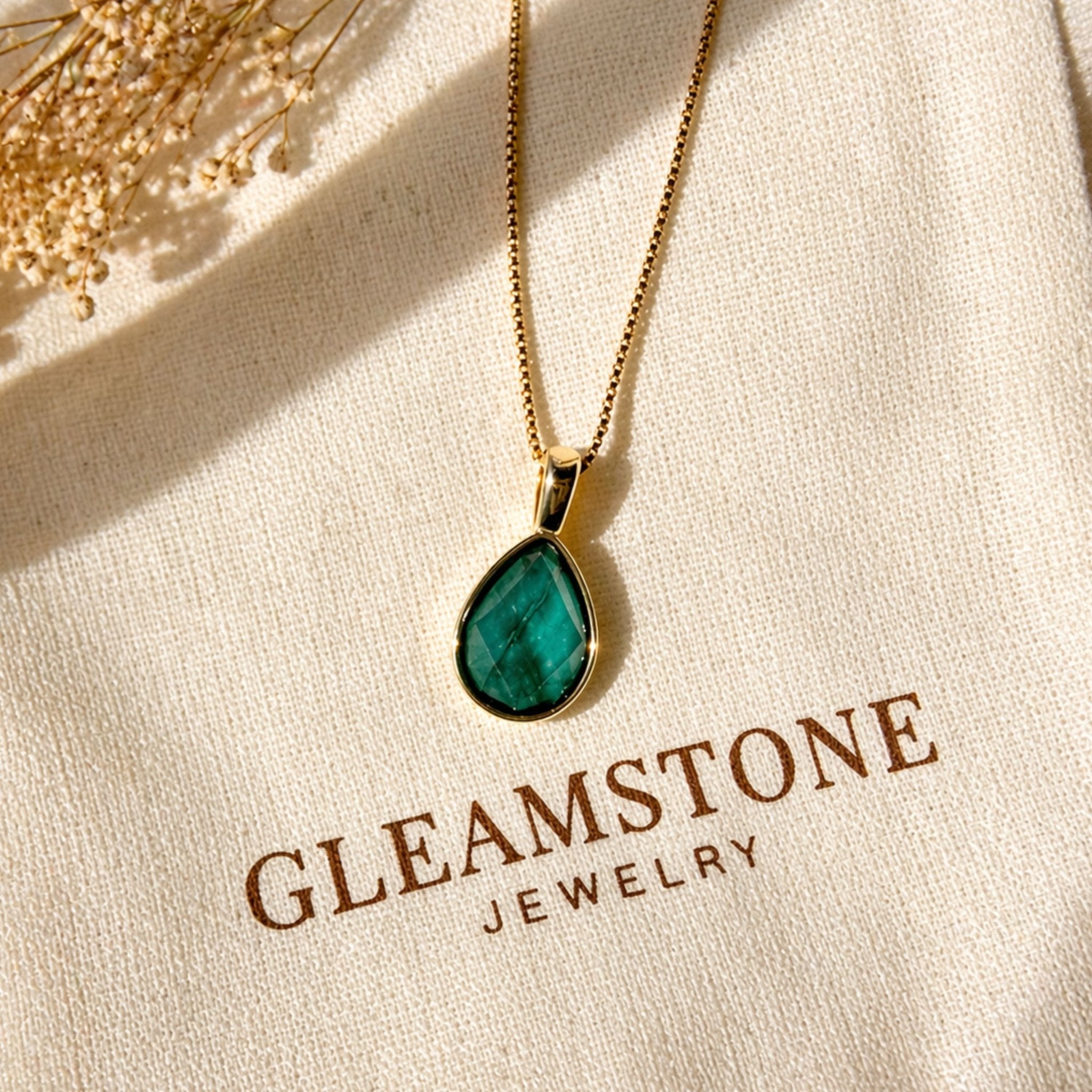 Faceted Teardrop Pendant Necklace – Brazilian Emerald