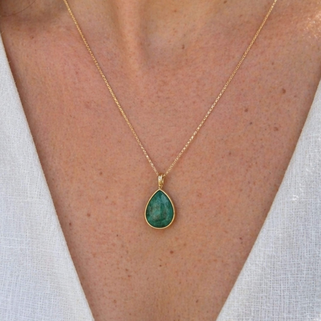 Faceted Teardrop Pendant Necklace – Brazilian Emerald