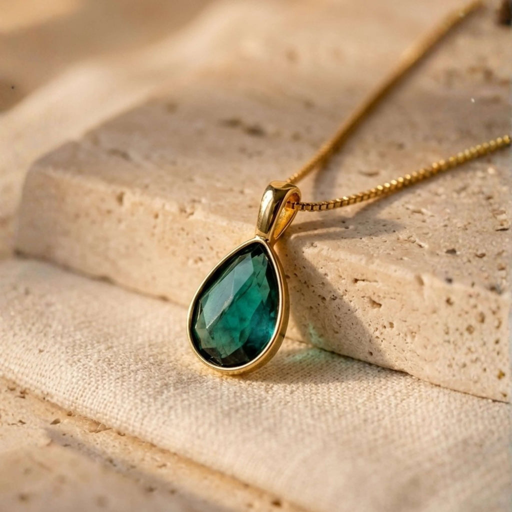 Faceted Teardrop Pendant Necklace – Brazilian Emerald