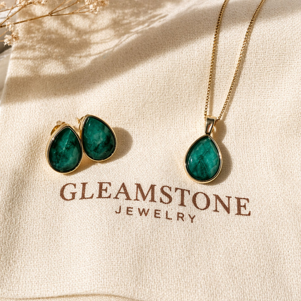 Faceted Teardrop Pendant Necklace – Brazilian Emerald