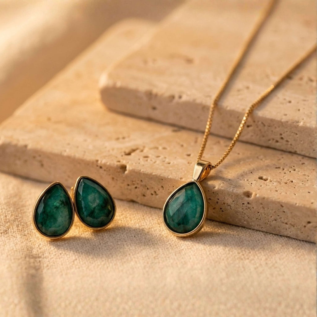 Faceted Teardrop Pendant Necklace – Brazilian Emerald