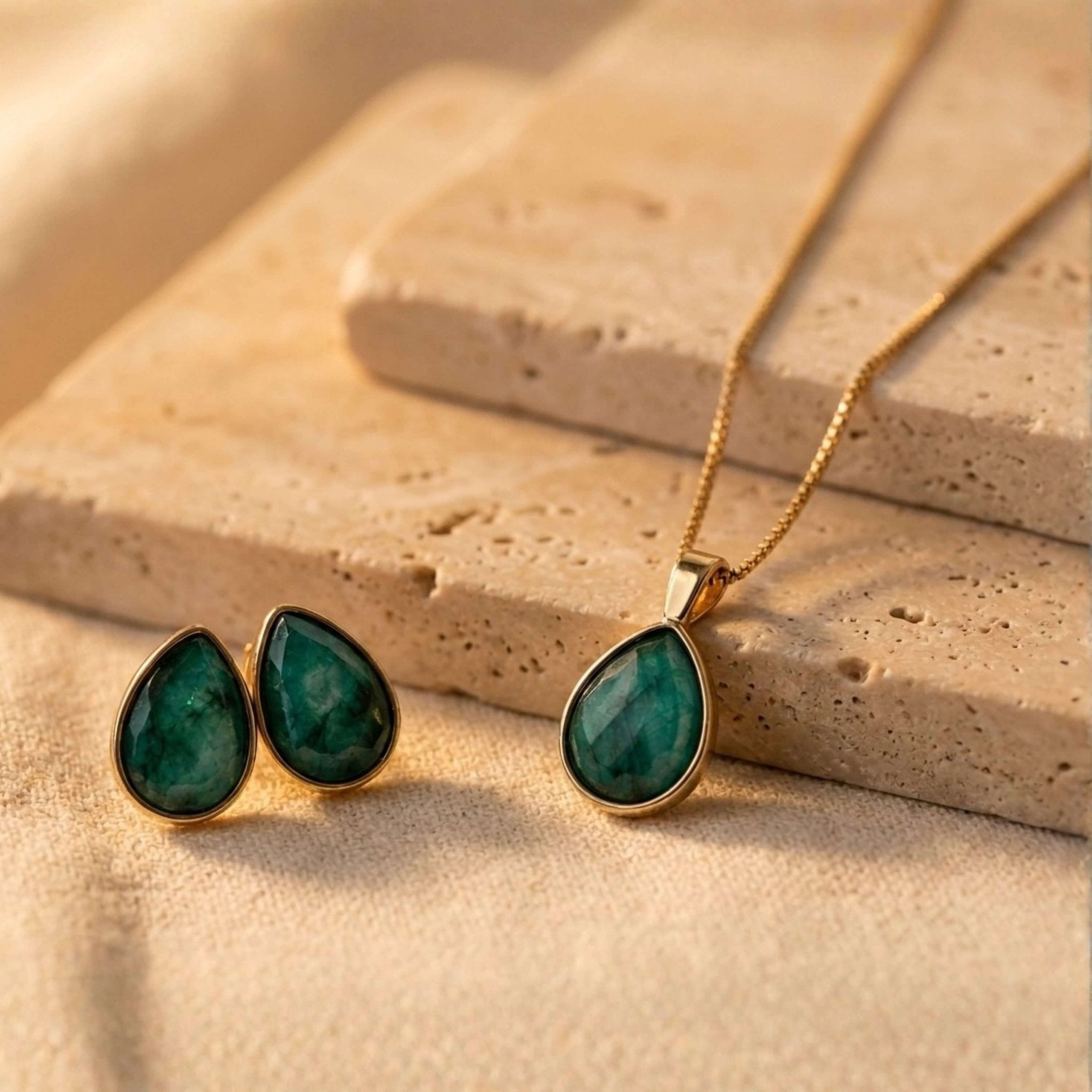 Faceted Teardrop Pendant Necklace – Brazilian Emerald