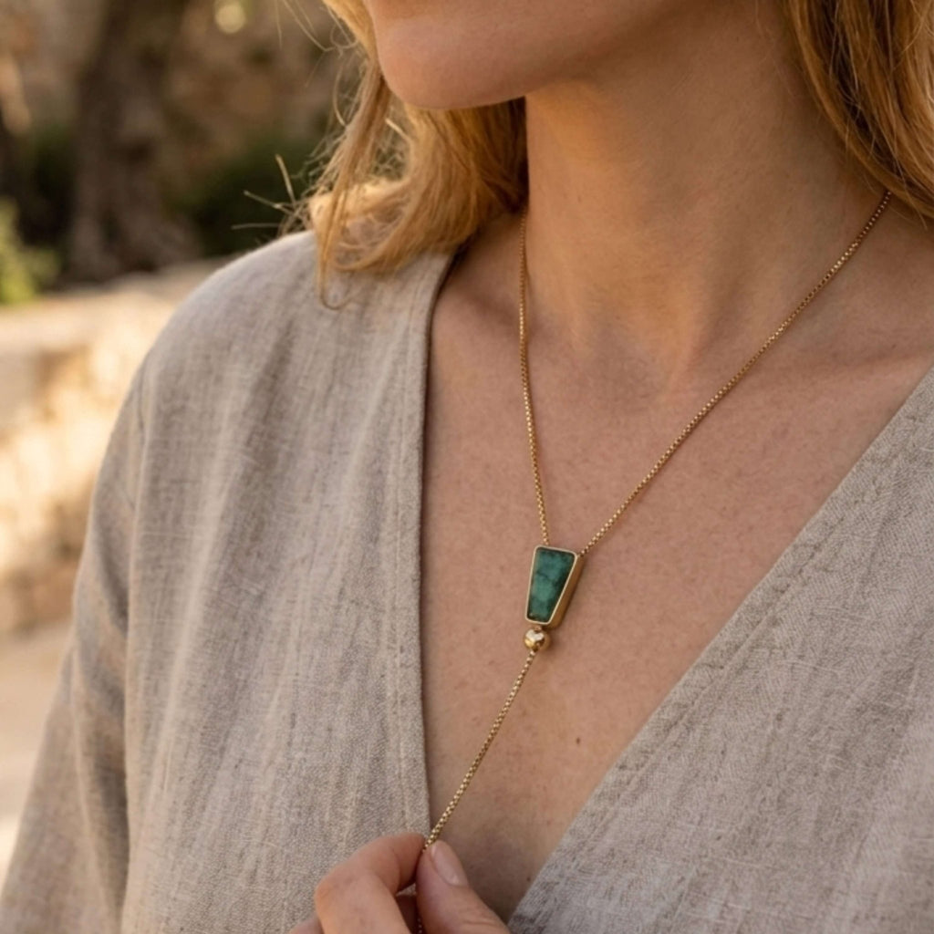 Faceted Trapeze Adjustable Lariat Necklace – Brazilian Emerald
