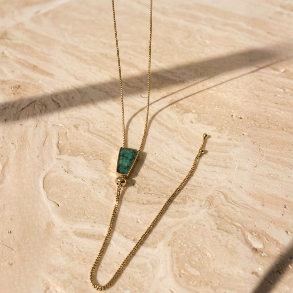 Faceted Trapeze Adjustable Lariat Necklace – Brazilian Emerald