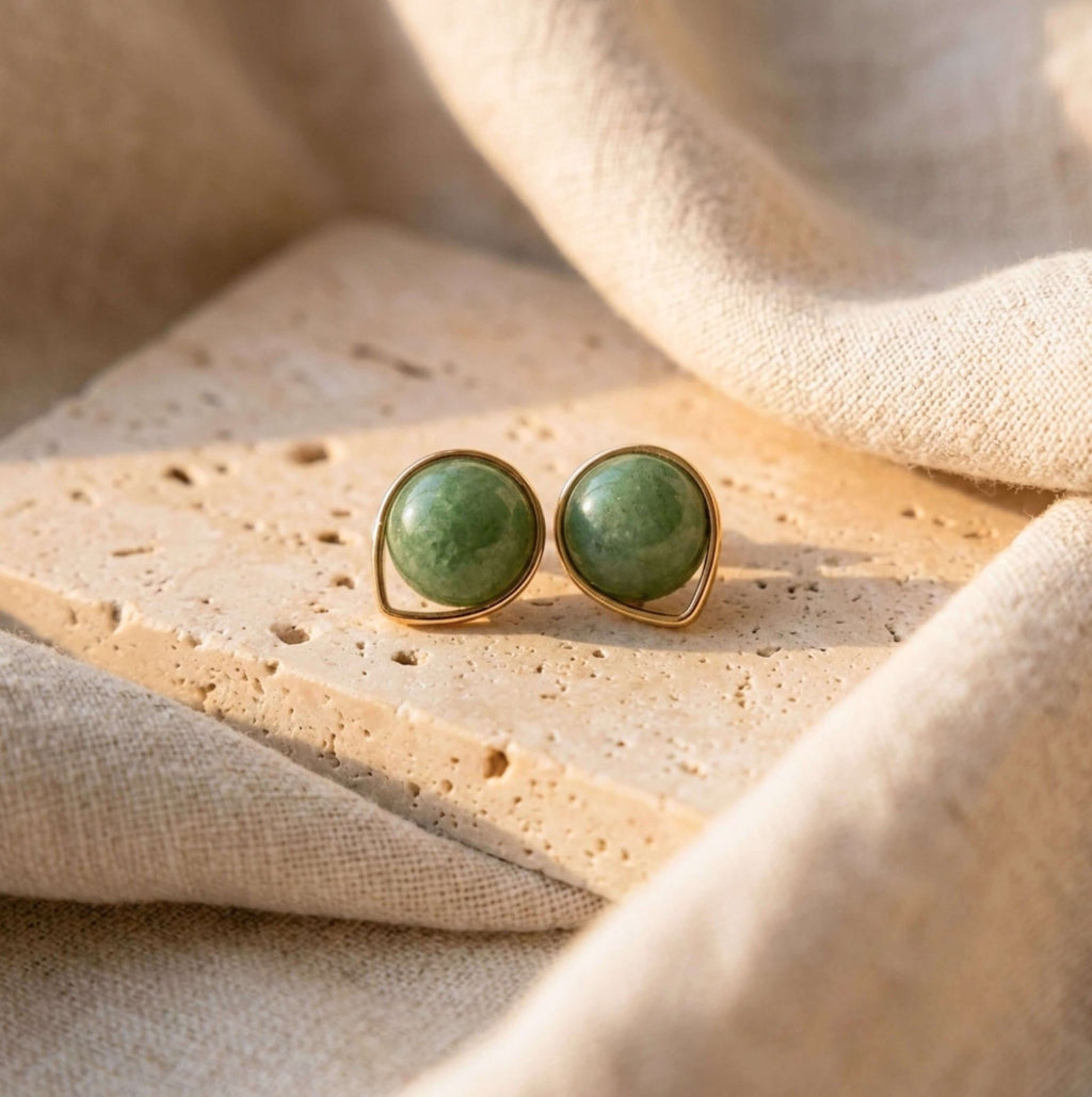 Offset Round Gold Earrings