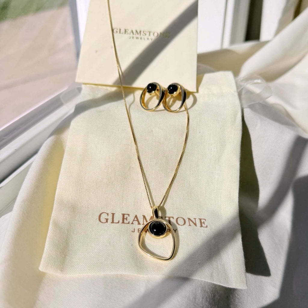 Open Oval Necklace – Black Agate
