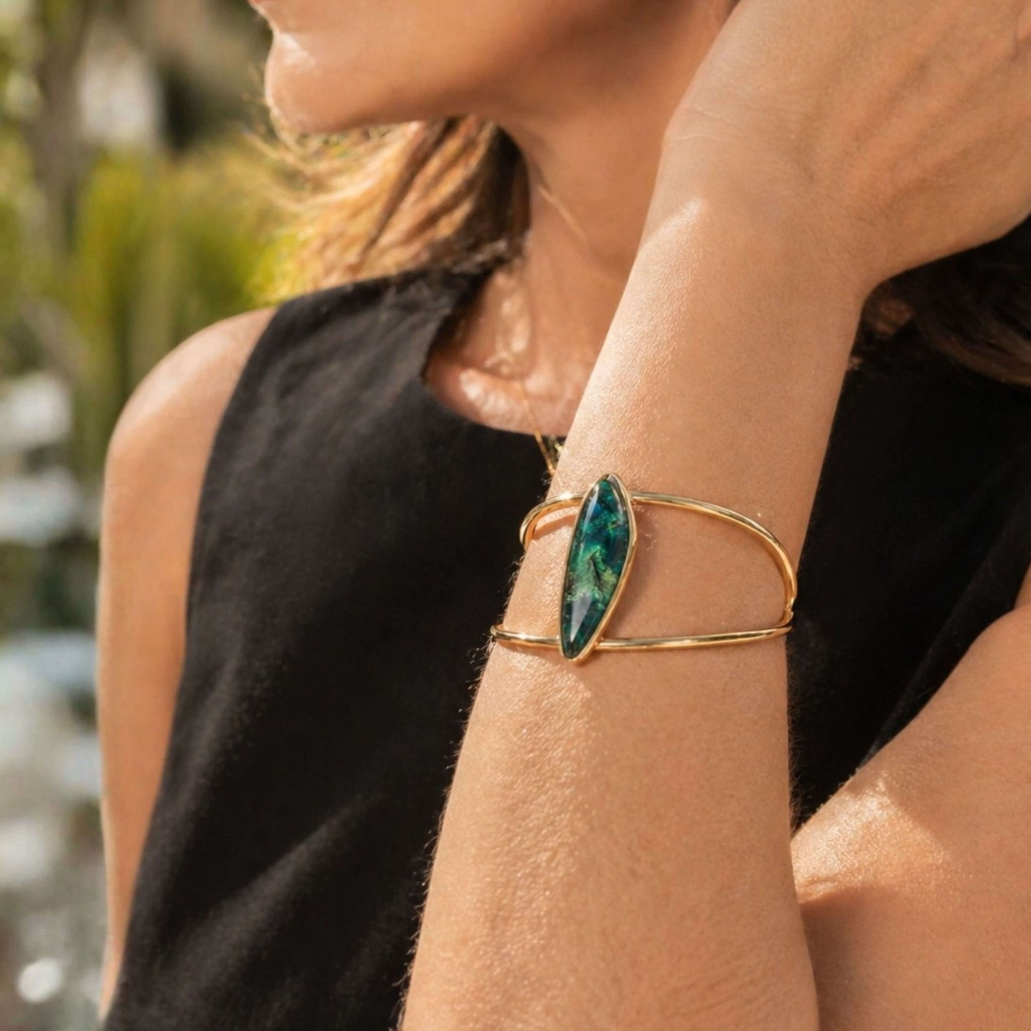 Organic Marquise Cuff Bracelet – Brazilian Emerald