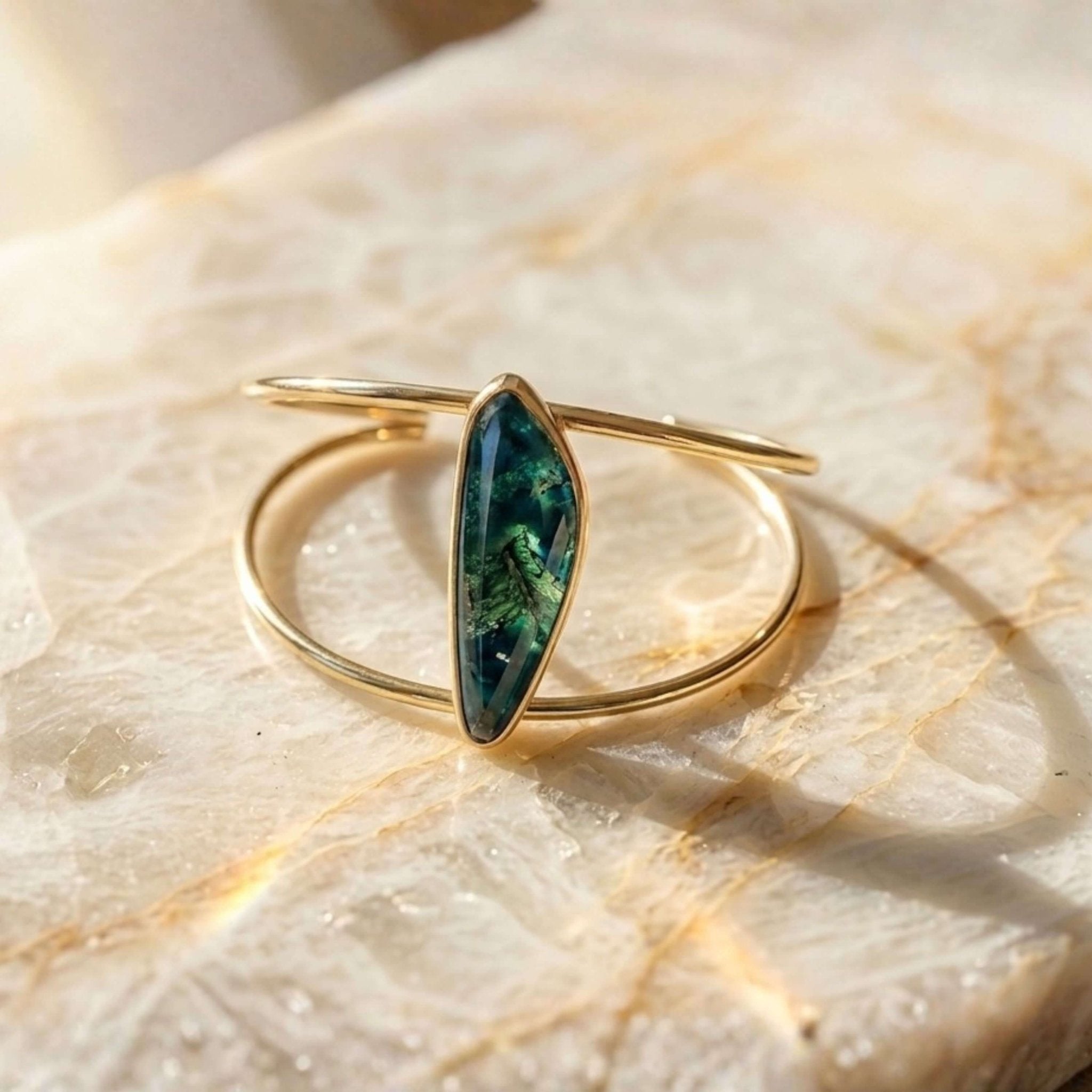 Organic Marquise Cuff Bracelet – Brazilian Emerald