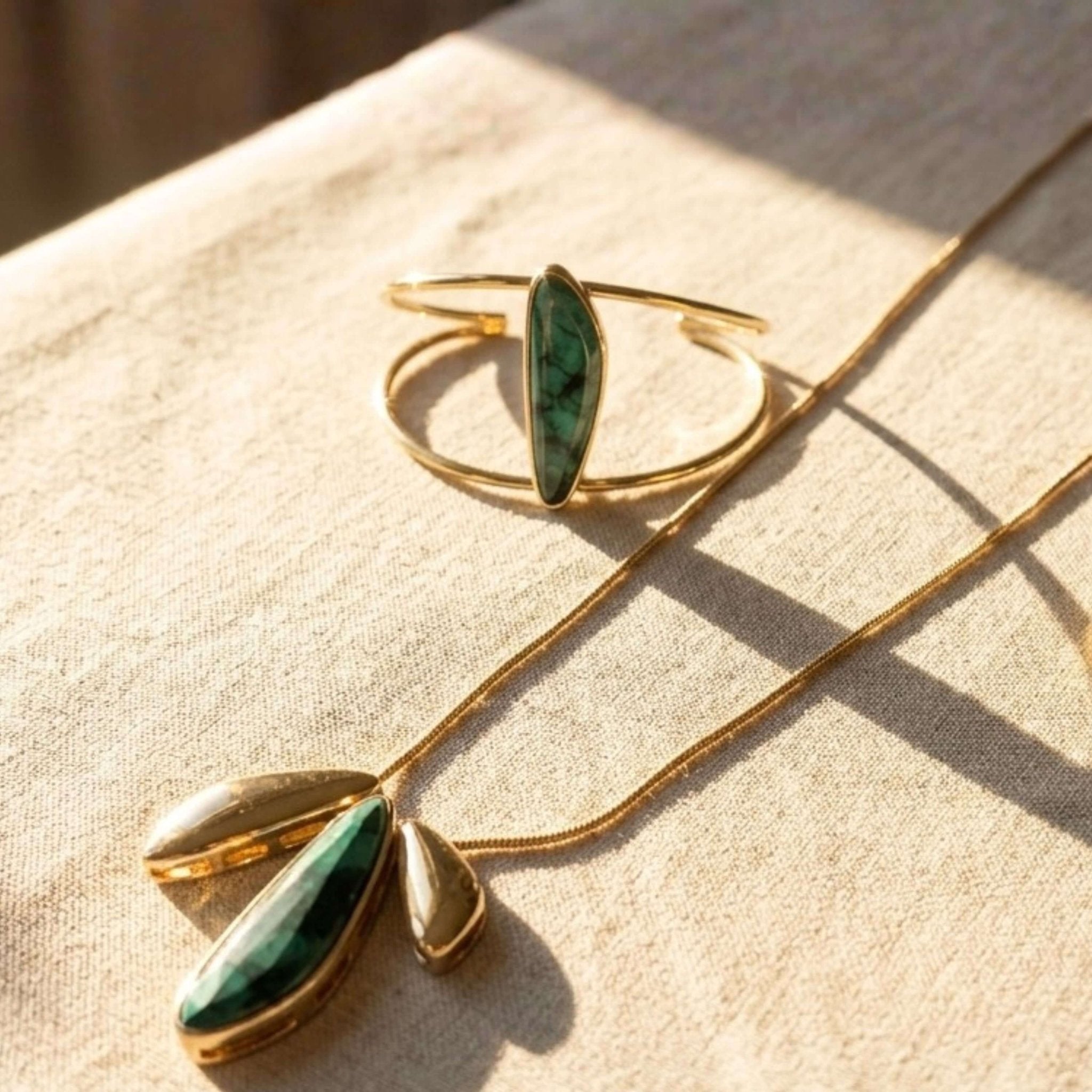 Organic Marquise Cuff Bracelet – Brazilian Emerald