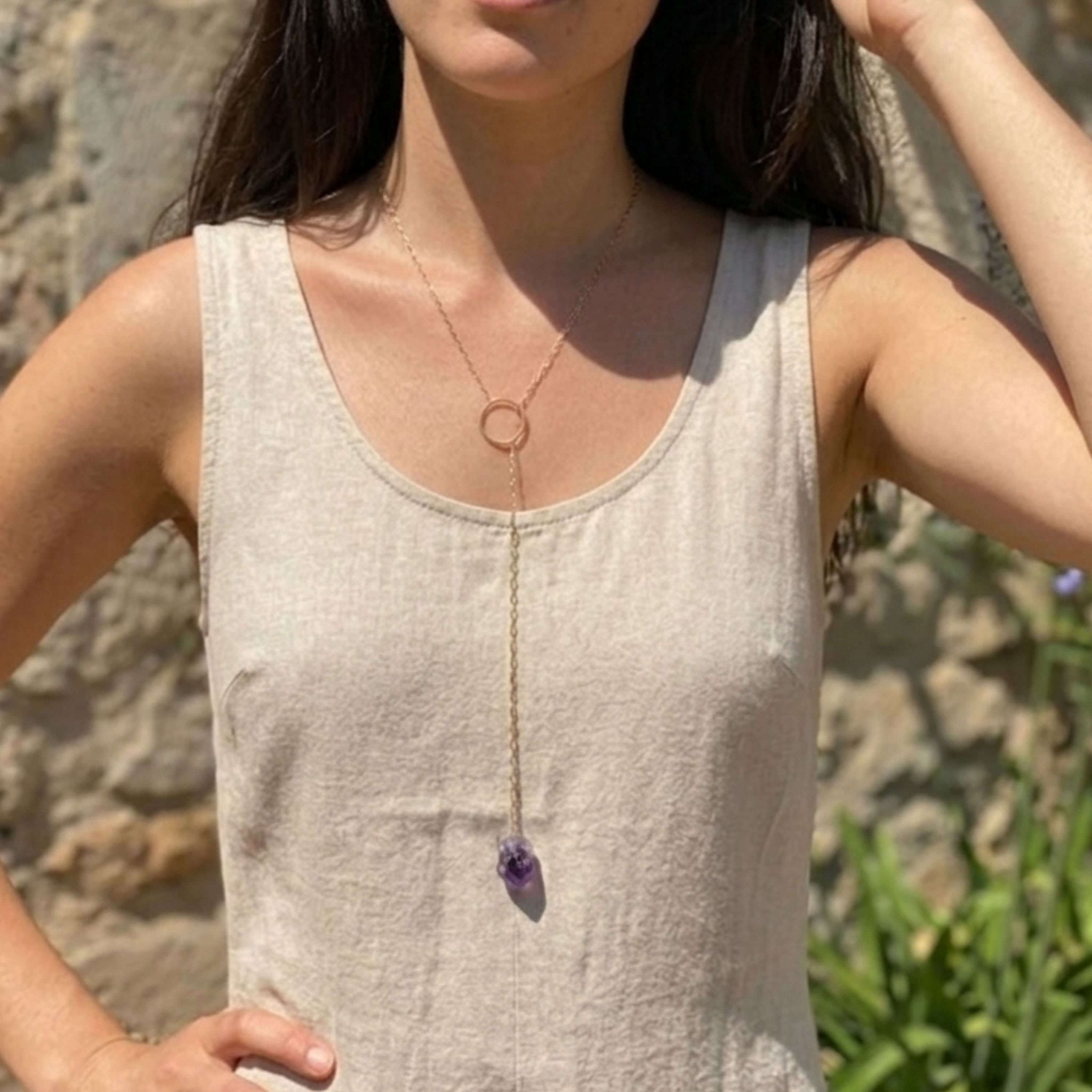 Raw Stone Lariat Necklace