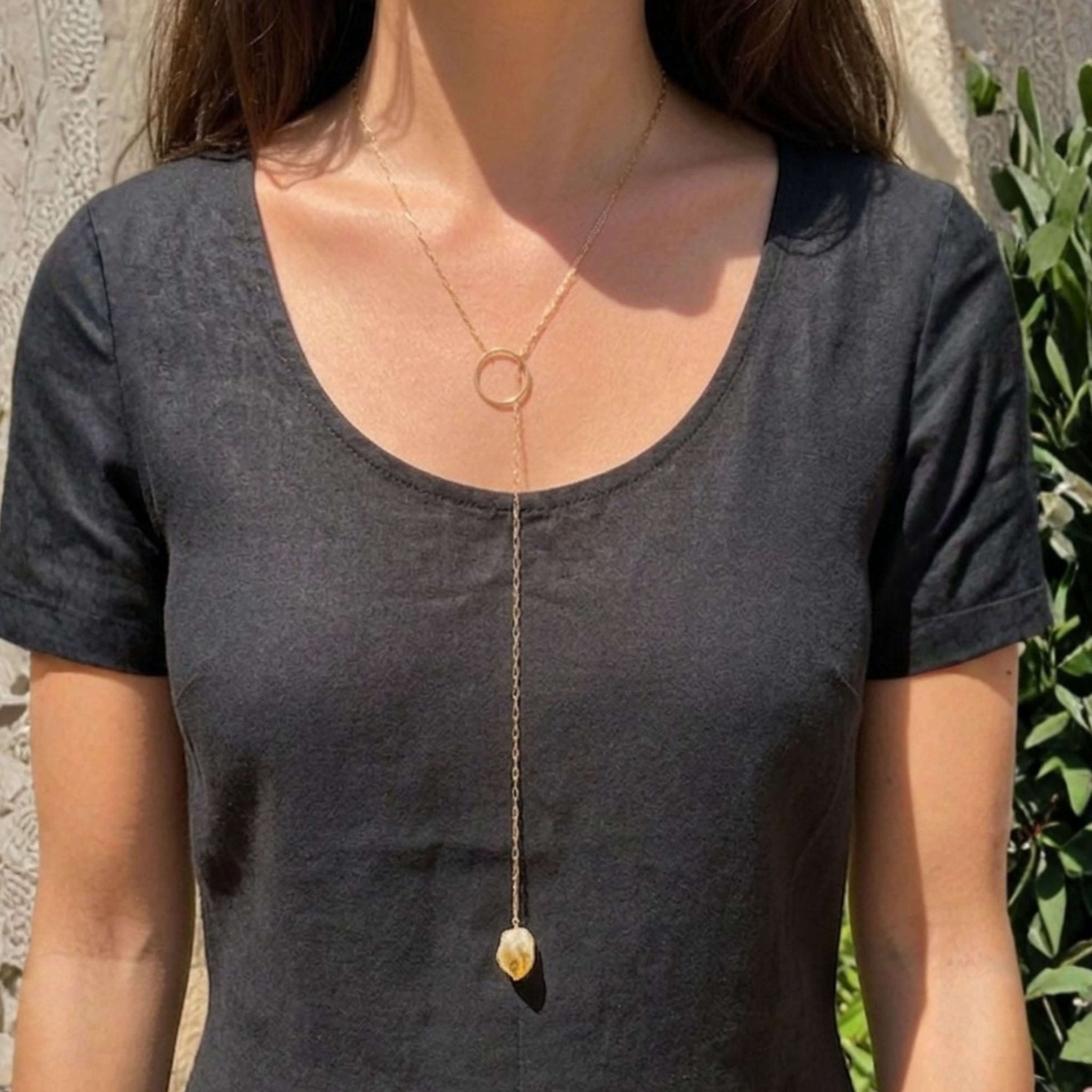 Raw Stone Lariat Necklace
