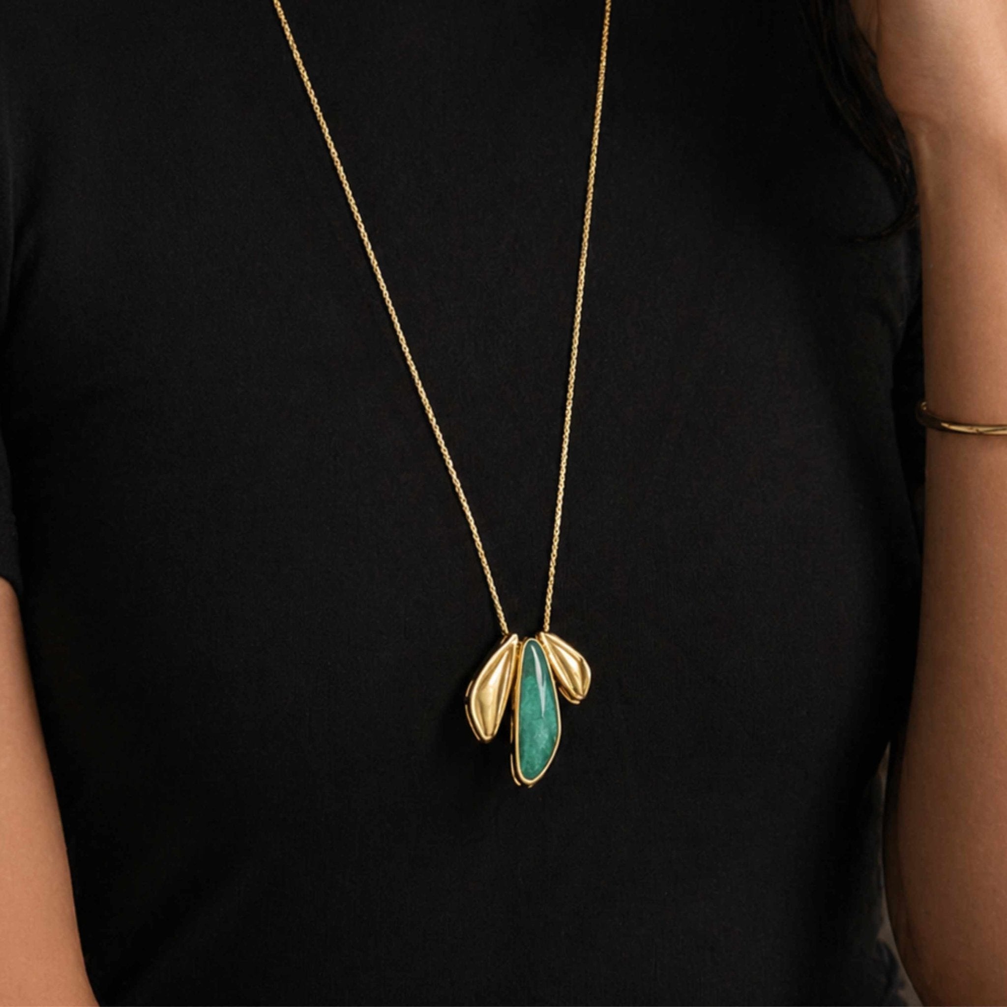 Sculptural Drop Necklace – Brazilian Emerald (24")