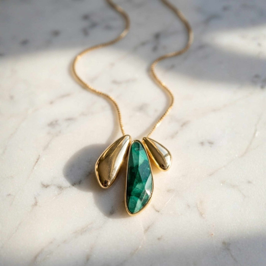 Sculptural Drop Necklace – Brazilian Emerald (24")