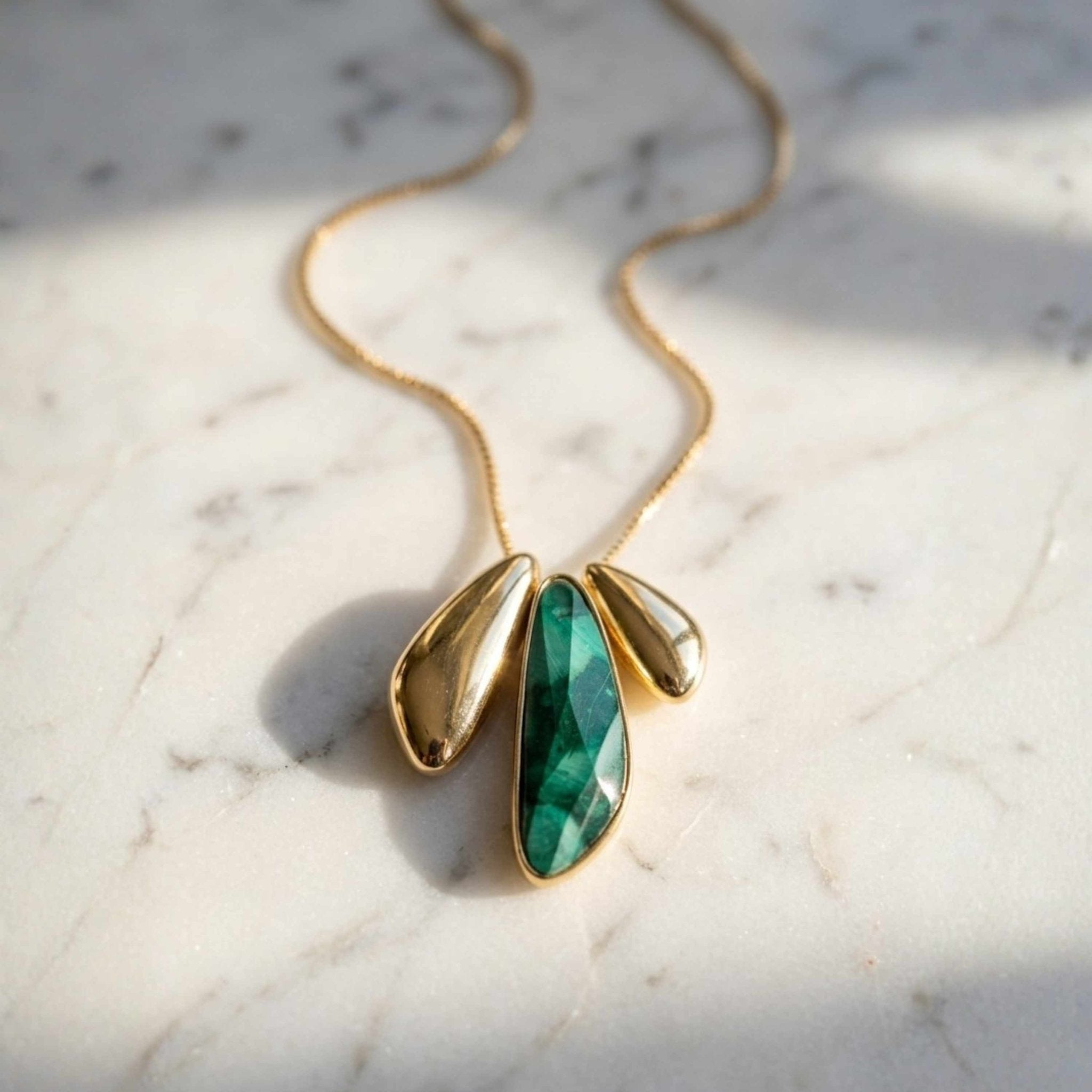 Sculptural Drop Necklace – Brazilian Emerald (24")