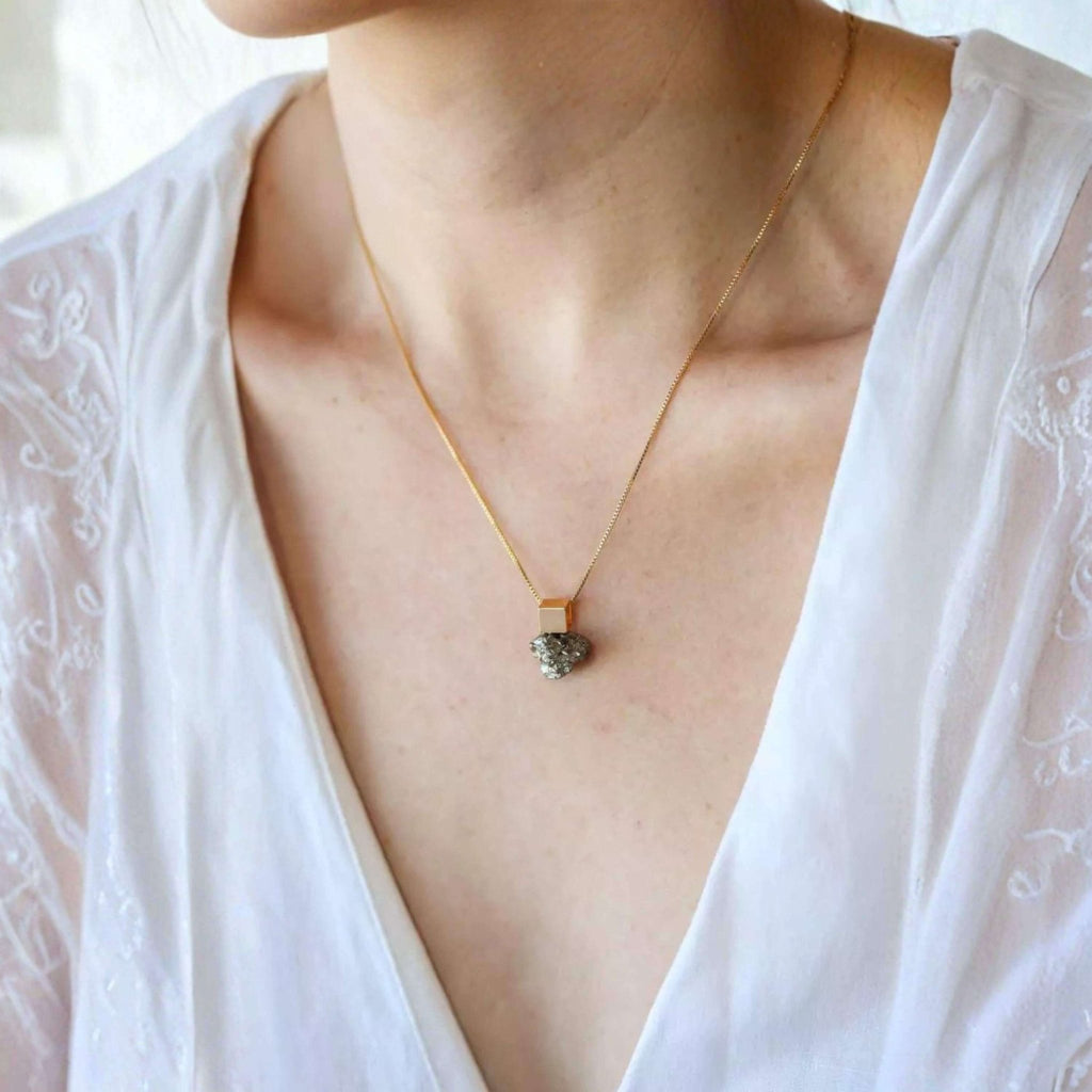 The Cube & Crystal Necklace - Pyrite & Gold