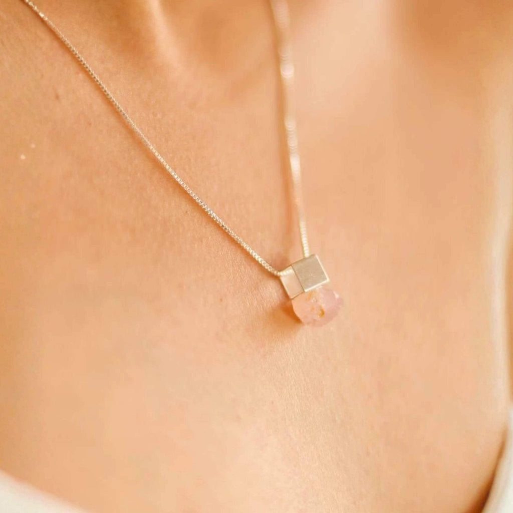 The Cube & Crystal Necklace - Rose Quartz