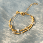 The Earth's Embrace Bracelet | Double - Layer Raw Rose Quartz and Buriti Fiber Gold