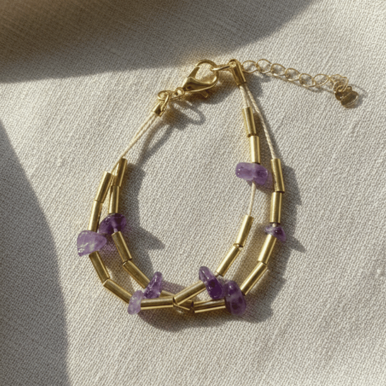 The Earth's Embrace Bracelet | Double - Layer  amethyst and Buriti Fiber Gold