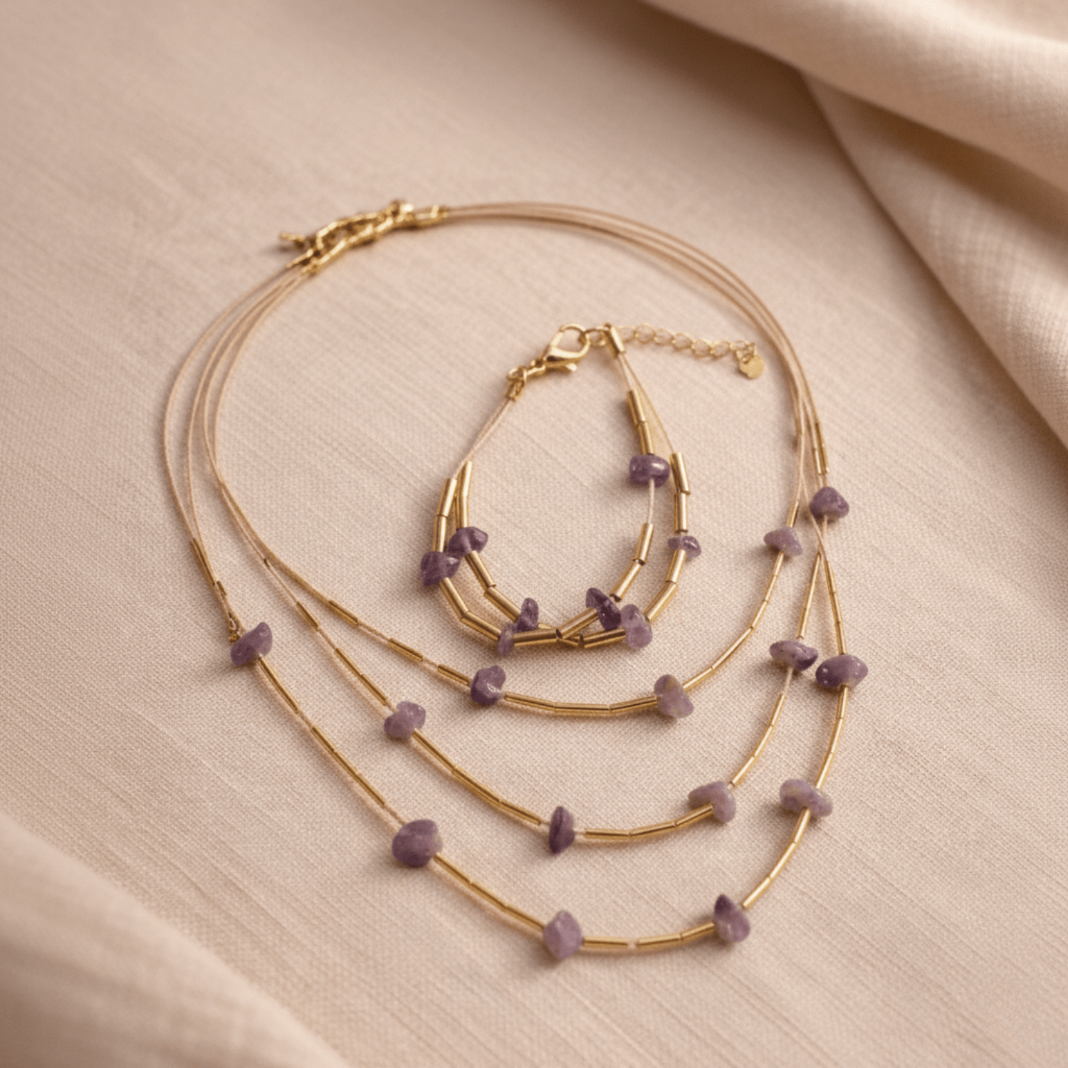 The Earth's Embrace Set | Layered Gemstone Necklace & Bracelet
