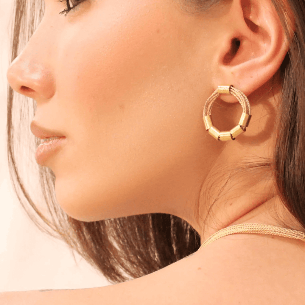 The Gilded Fiber Front - Facing Hoops Earring buritu gold fiber