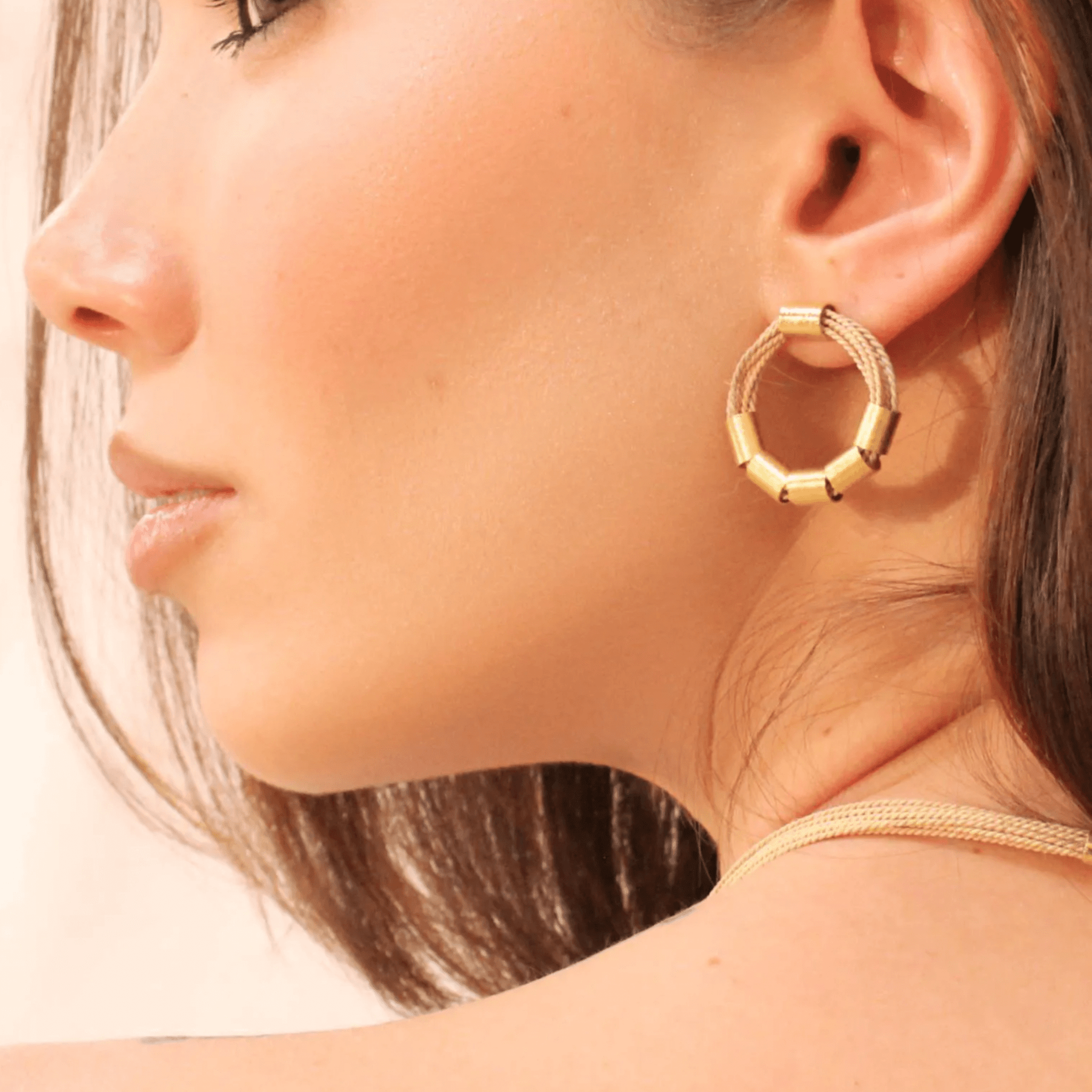 The Gilded Fiber Front - Facing Hoops Earring buritu gold fiber