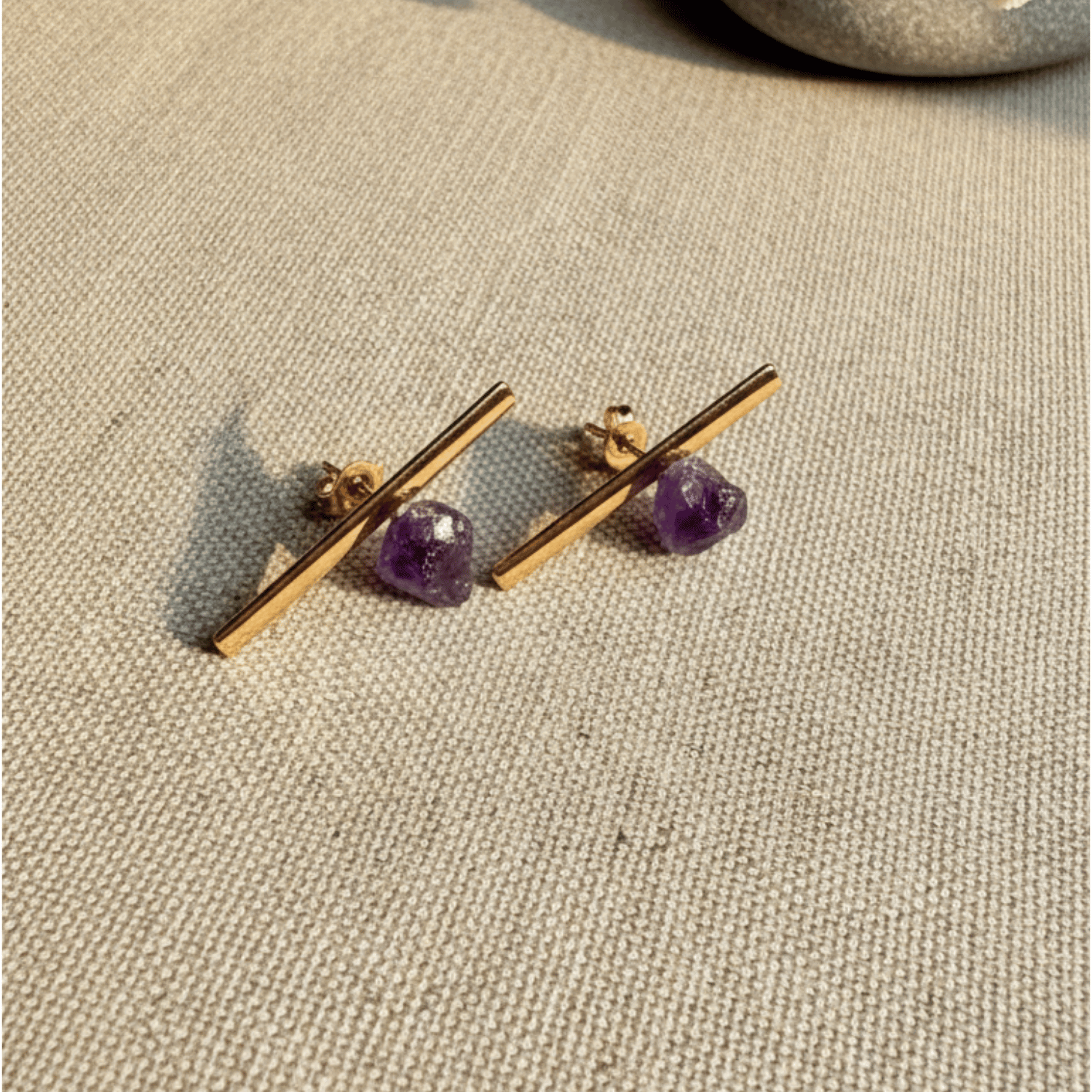 The Modern Raw Gemstone Stick Earrings | Minimalist Natural Stone Jewelry amethyst gold