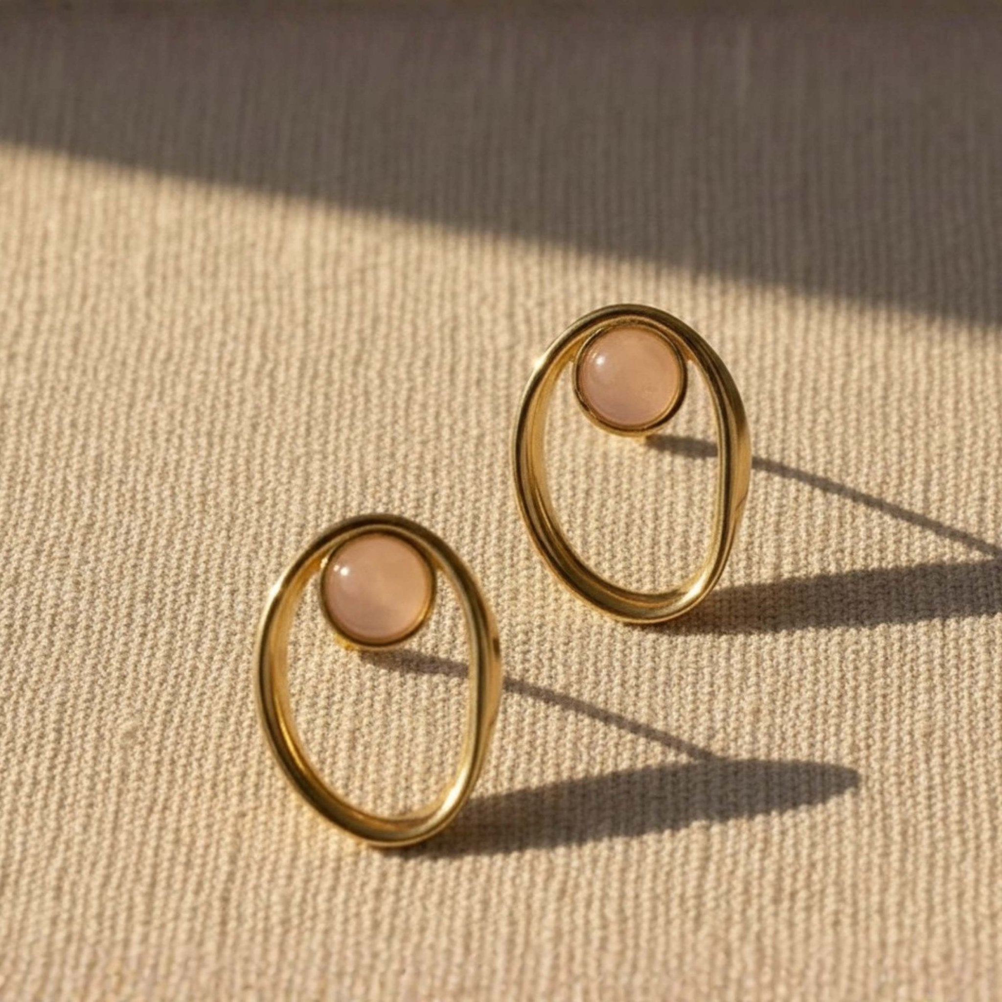 The Rose Quartz Stud Earrings - Open Oval