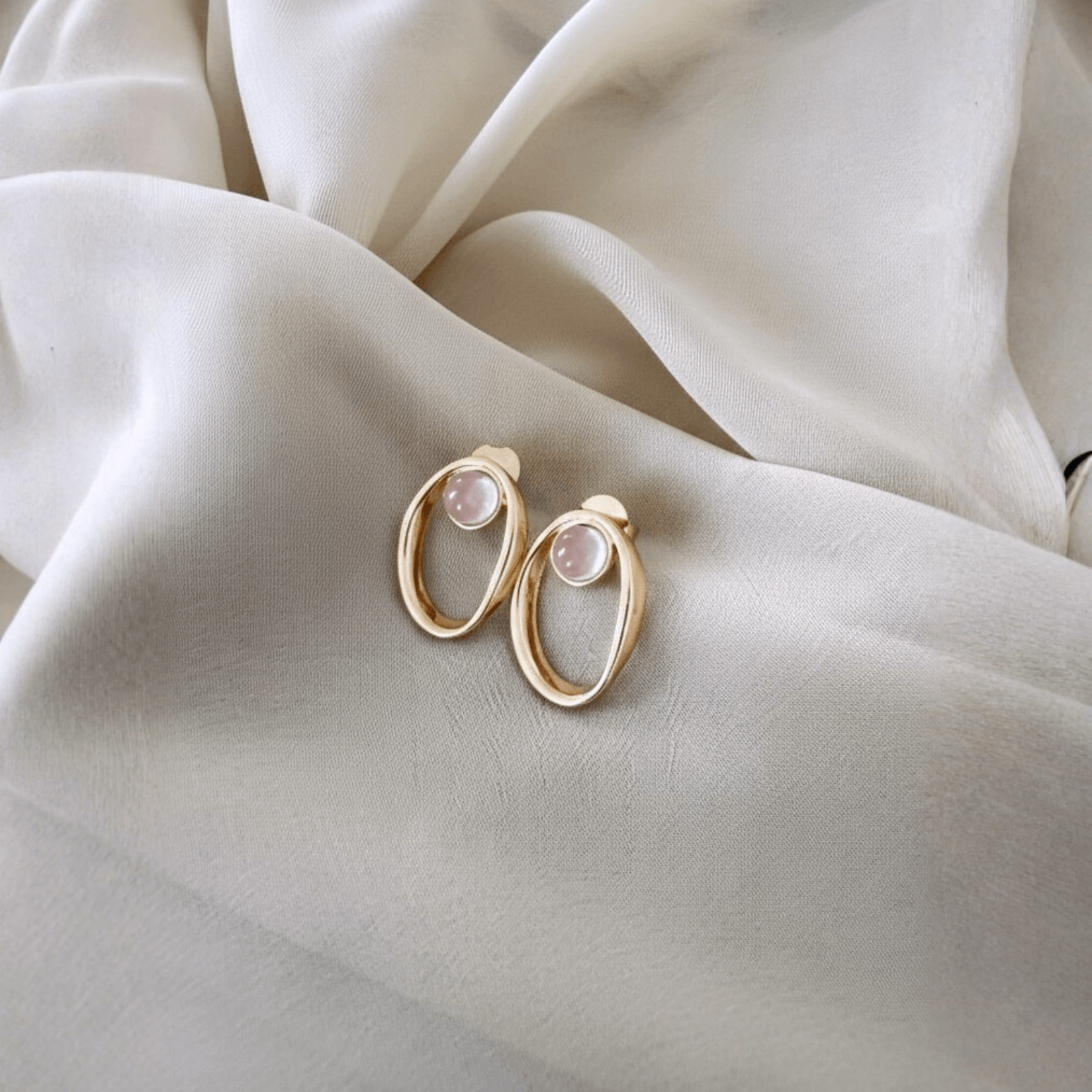 The Sentiment Drop Earrings | Gold - Plated Rose Quartz Open Oval Design
