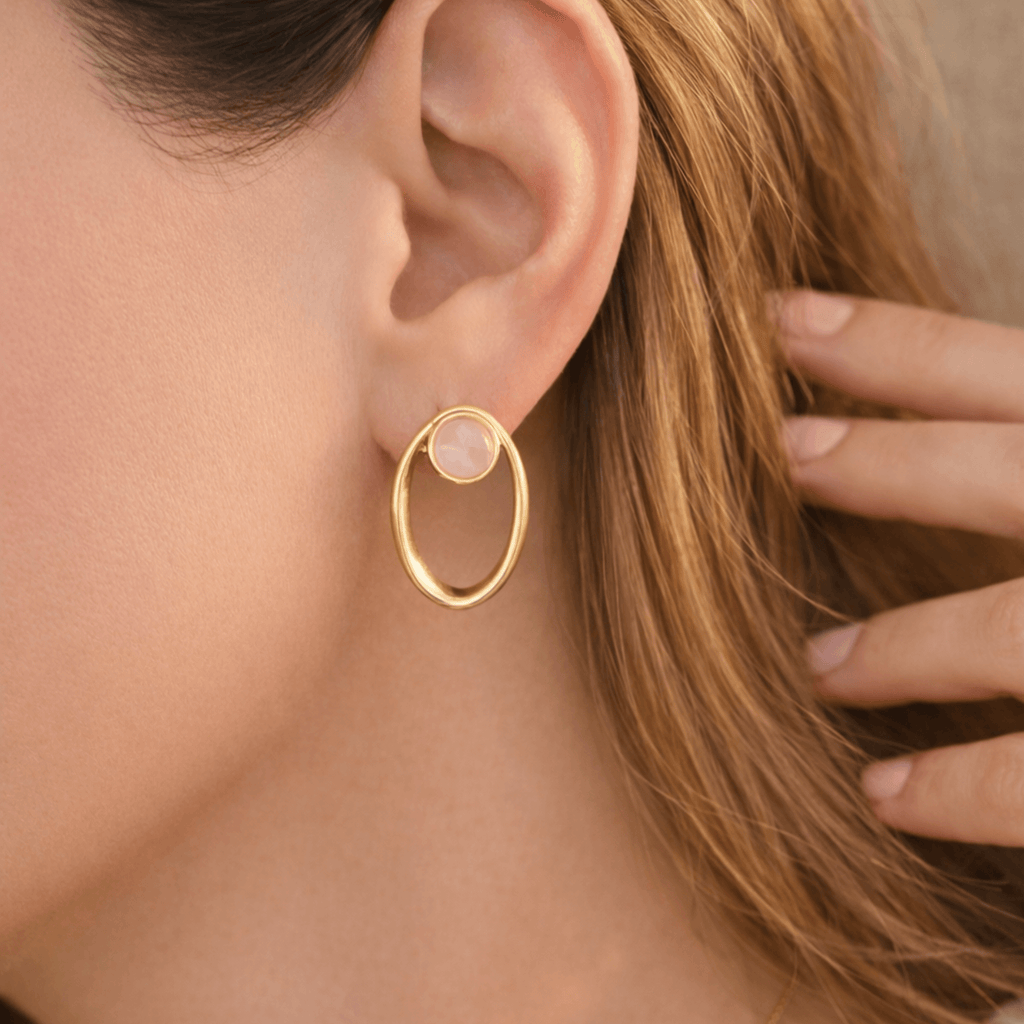 The Sentiment Drop Earrings | Gold - Plated Rose Quartz Open Oval Design