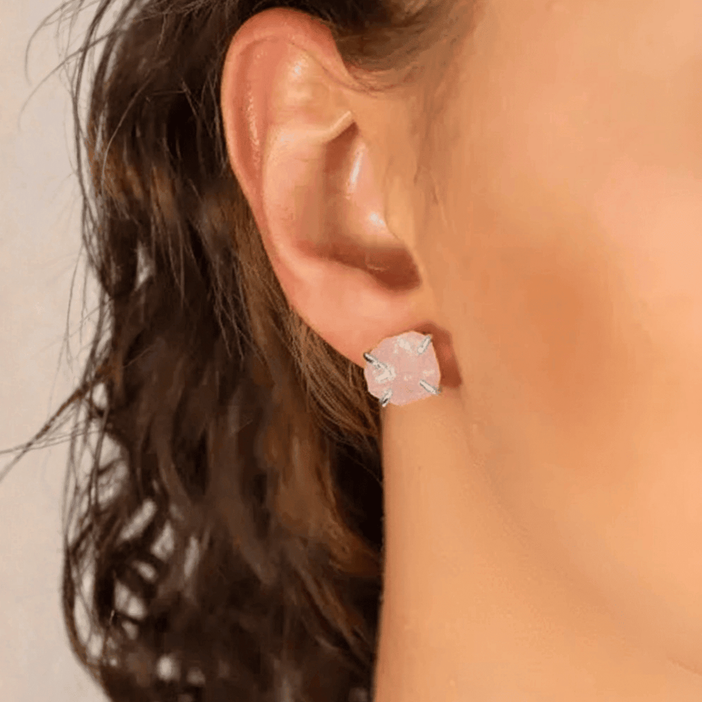 The Versatile Drop Earrings – 2 - in - 1 Design - Rose Quartz Silver